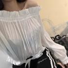 Long-sleeve Off Shoulder Chiffon Top White - One Size