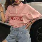 Elbow-sleeve Mock-neck Printed Top