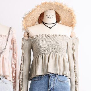 Square-neck Ruffled-trim Cropped Blouse