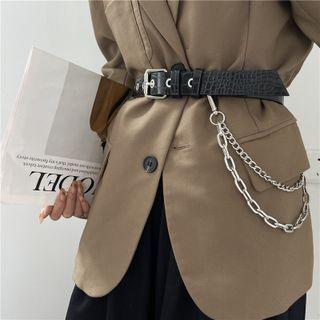 Chain Layered Faux Leather Belt Pd2510 - Black - One Size