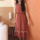 Lace Trim Sleeveless Midi A-line Dress