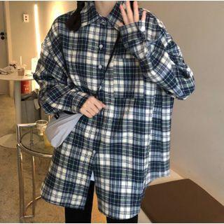 Plaid Shirt Plaid - White & Navy Blue - One Size