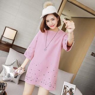 Embellished 3/4-sleeve Knit Dress