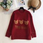 Round Neck Bear Embroidered Sweater