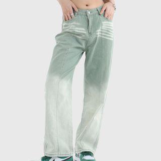 Mid Rise Gradient Straight Leg Jeans