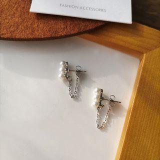 Faux Pearl Chained Alloy Earring 1 Pair - White - One Size