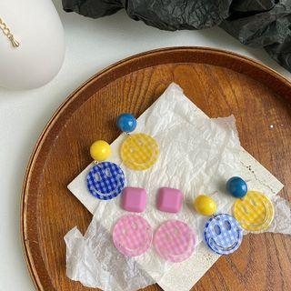 Gingham Smiley Face Drop Earring