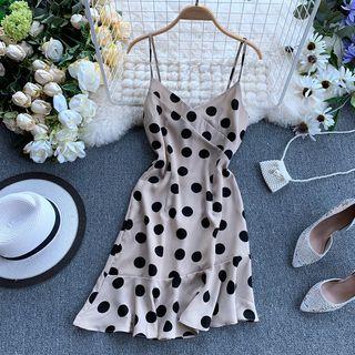 Spaghetti Strap Dotted Mermaid Dress Almond - One Size
