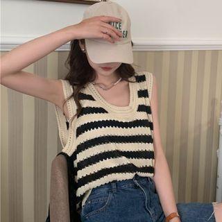 Striped Knit Tank Top Stripe - Beige & Black - One Size