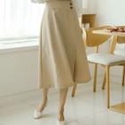 Double-button Flared Long Wrap Skirt