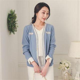 Inset Contrast-trim Cardigan V-neck Blouse