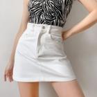 High-waist White Denim A-line Skirt