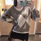 Argyle Pattern Sweater Gray - One Size