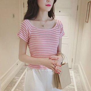 Stiriped Short-sleeve Knit Top