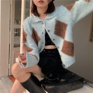 Argyle Collared Cardigan Light Blue - One Size
