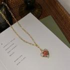 Heart Pendant Alloy Necklace 1 Pc - Gold & White & Pink - One Size