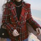 Double Breasted Plaid Tweed Coat
