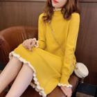 Contrast Frilled-edge Knit Dress Yellow - One Size