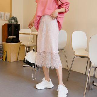 Scallop-hem Midi Lace Skirt