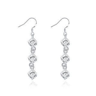 Simple Square Earrings With Austrian Element Crystal Silver - One Size