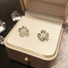 Clover Checker Faux Pearl Alloy Earring 1 Pair - Gold & Green & White - One Size