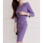 3/4-sleeve Shirred Sheath Dress One Size