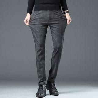 Fleece-lined Plaid Straight Leg Pants