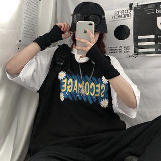 Two-tone Lettering Print T-shirt