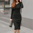Long-sleeve Sheath Slit-side Dress