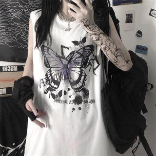 Butterfly Print Sleeveless T-shirt