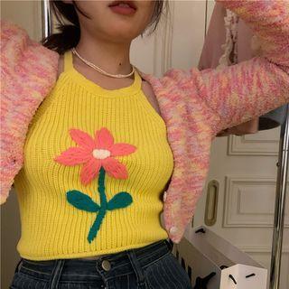 Halter Neck Flower Print Camisole Top / Cardigan