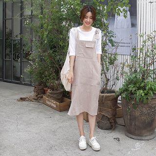 Slit-hem Linen Midi Suspender Dress