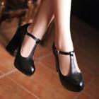 T-strap Chunky Heel Pumps