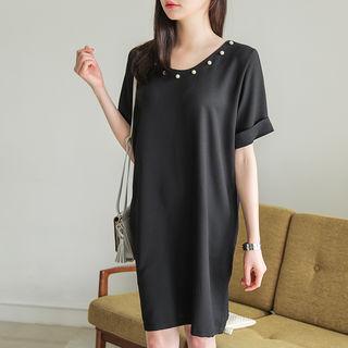 Faux-pearl Trim Shift Dress