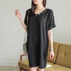 Faux-pearl Trim Shift Dress