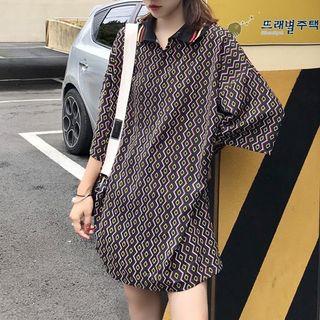 Patterned 3/4-sleeve Polo Shirt Dress