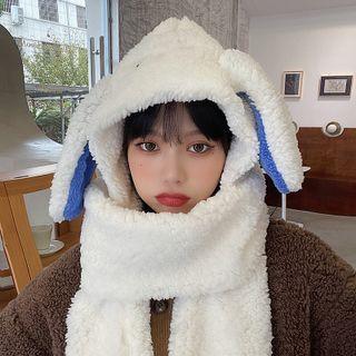 Rabbit Ear Accent Fleece Hooded Scarf