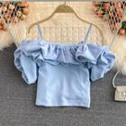 Plain Off-shoulder Ruched Blouse