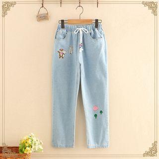 Squirrel Embroidered Jeans
