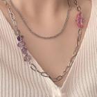 Faux Crystal Stainless Steel Layered Necklace Necklace - Pink - One Size