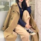 Double-breasted Midi Trench Coat / Plain Shirt / Wide-leg Pants