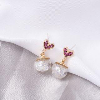 Rhinestone Heart Bead Dangle Earring 1 Pair - Silver Needle - As Shown In Figure - One Size