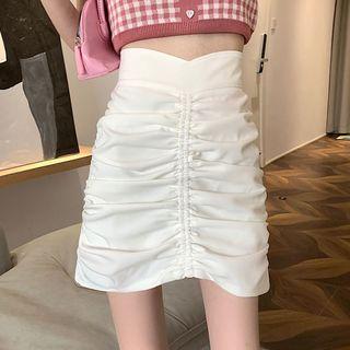 High-waist Ruched Mini A-line Skirt