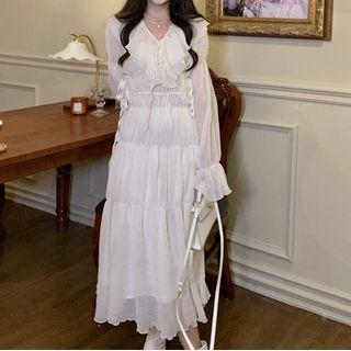 Set: Flared-cuff Ruffled A-line Dress + Camisole (various Designs)