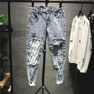 Distressed Patch Skinny Jeans