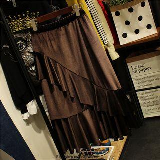 Velvet Ruffle Midi Skirt