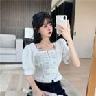 Puff-sleeve Square Neck Zipped Blouse