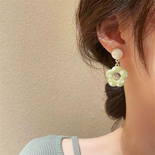 Polka Dot Flower Resin Dangle Earring 1 Pair - Light Green - One Size