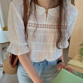 Peter Pan Eyelet Lace Panel Blouse