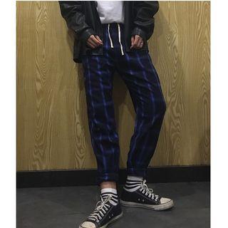 Drawstring Waist Plaid Straight Cut Pants
